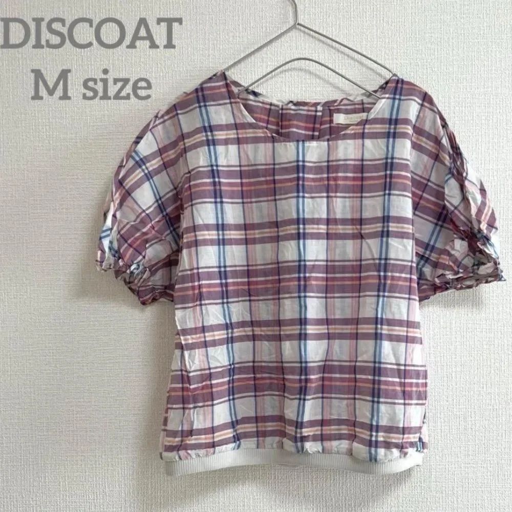 Discoat Plaid Short Sleeve Top size medium